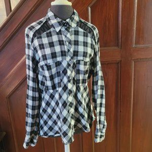 Free People Womens Black & White Plaid Button-Up Long Sleeve Shirt